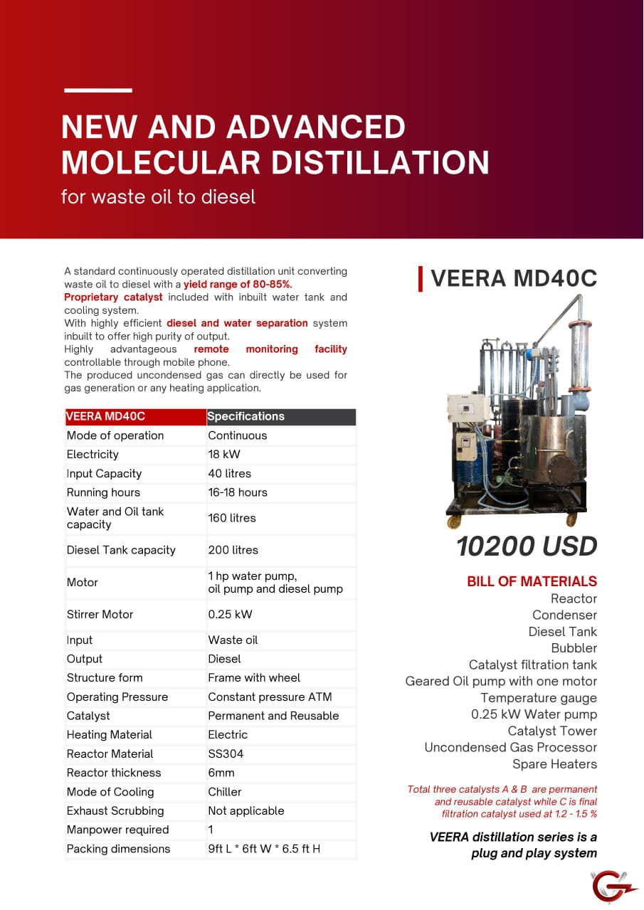 Latest Technology  VEERA MD40C Molecular Distillation Machine for Converting Waste oil to Diesel