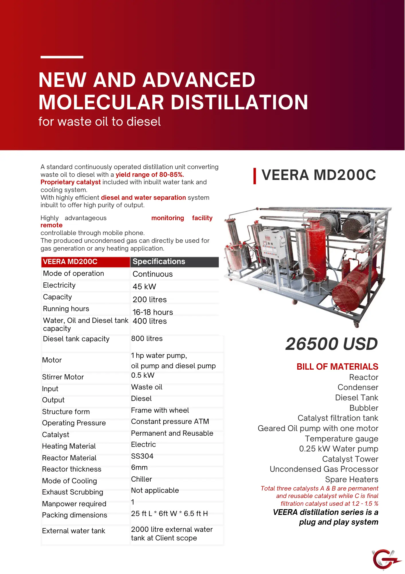 Buy the New Model VEERA MD200C Molecular Distillation Machine for Producing Diesel from Used oil