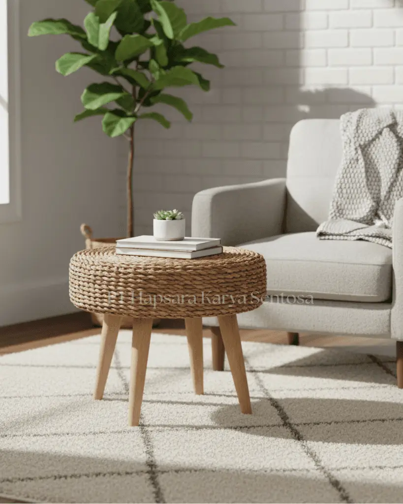 Handcrafted Water Hyacinth & Seagrass Woven Stool Natural Eco-Friendly Accent Furniture