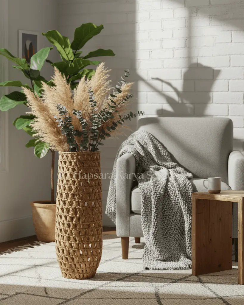 Handwoven Water Hyacinth Vase  Eco-Friendly Natural Decorative Basket Vase