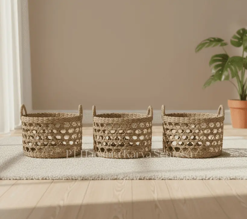 Handmade Seagrass Storage Basket – Natural Woven Organizer with Handles