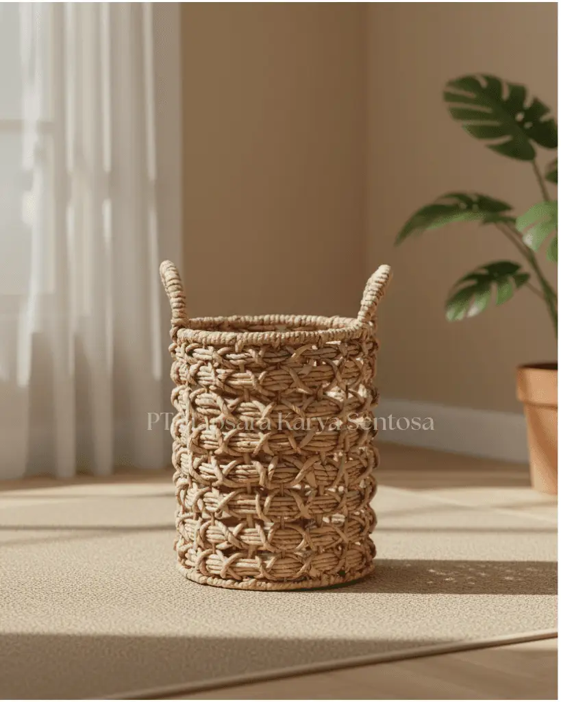Handmade Banana Bark Basket with Iron Frame – Durable Natural Woven Storage