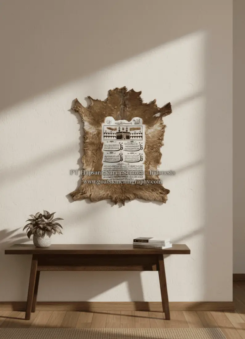 Goat Skin Islamic Calligraphy  Hair on Authentic Goat Hide Calligraphy Wall Art Handmade Islamic Home Decor  Premium Leather Calligraphy