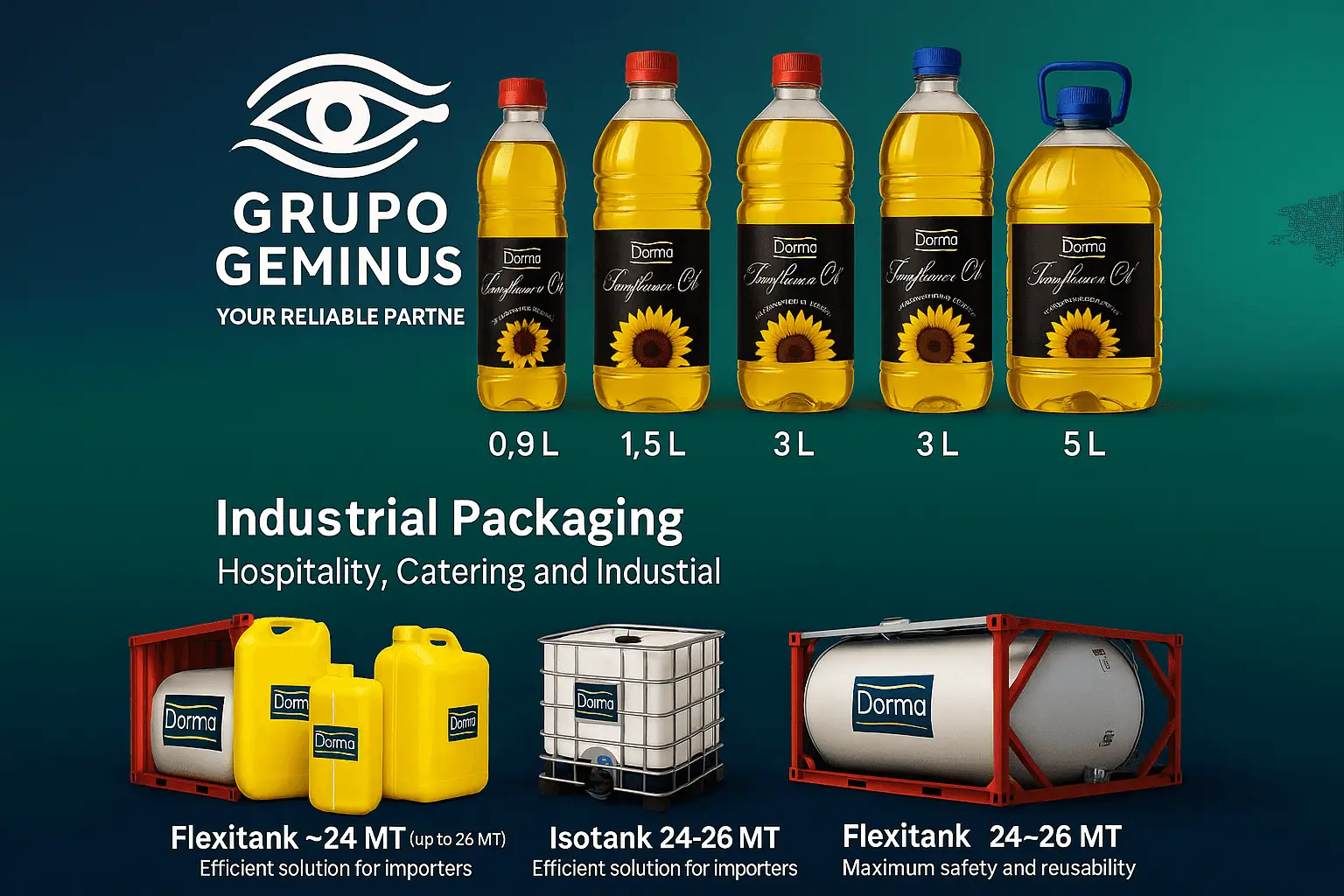 Sunflower Oil, Soybean, Corn, Palm and Rapeseed Refined and Crude Vegetable Oils