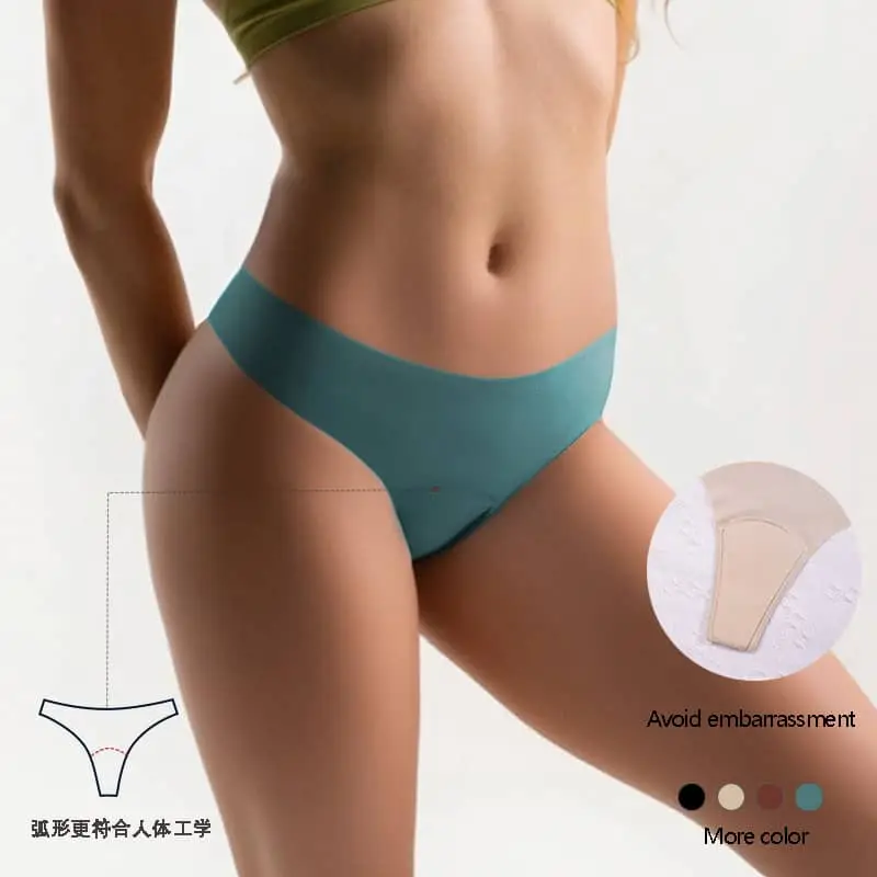 Camel Toe Proof Anti-Embarrassment Sexy Ice Silk and Mesh Seamless Thong Women Underwear Panties With Build-in Pad