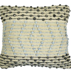 Handwoven Textured Boho Throw Pillow with Pom-Poms