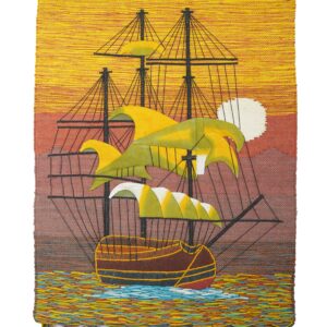 Tapestry wall hanging with sailing ship design