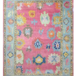 Vibrant Blossom Oushak Hand-Woven Wool Rug