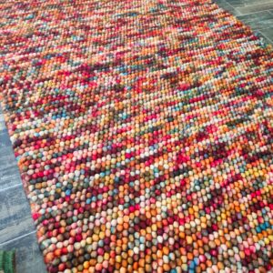 Handmade Woolen Felt Ball Rug,Vibrant Multicolor Textured Area Rug