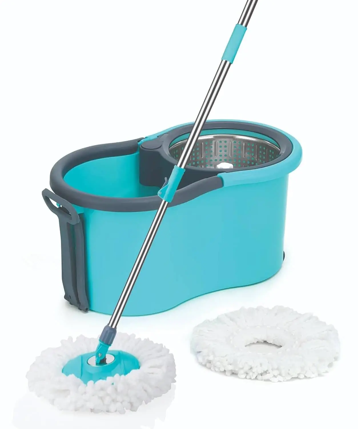 Spin Mop with Stainless Steel Wringer, 2 Big Wheels, and 2 Microfiber Refills - Efficient Floor Cleaning and Mopping System