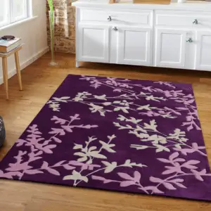 Handmade Hand Tufted Purple Floral Pattern Woolen Carpet In Multicolor