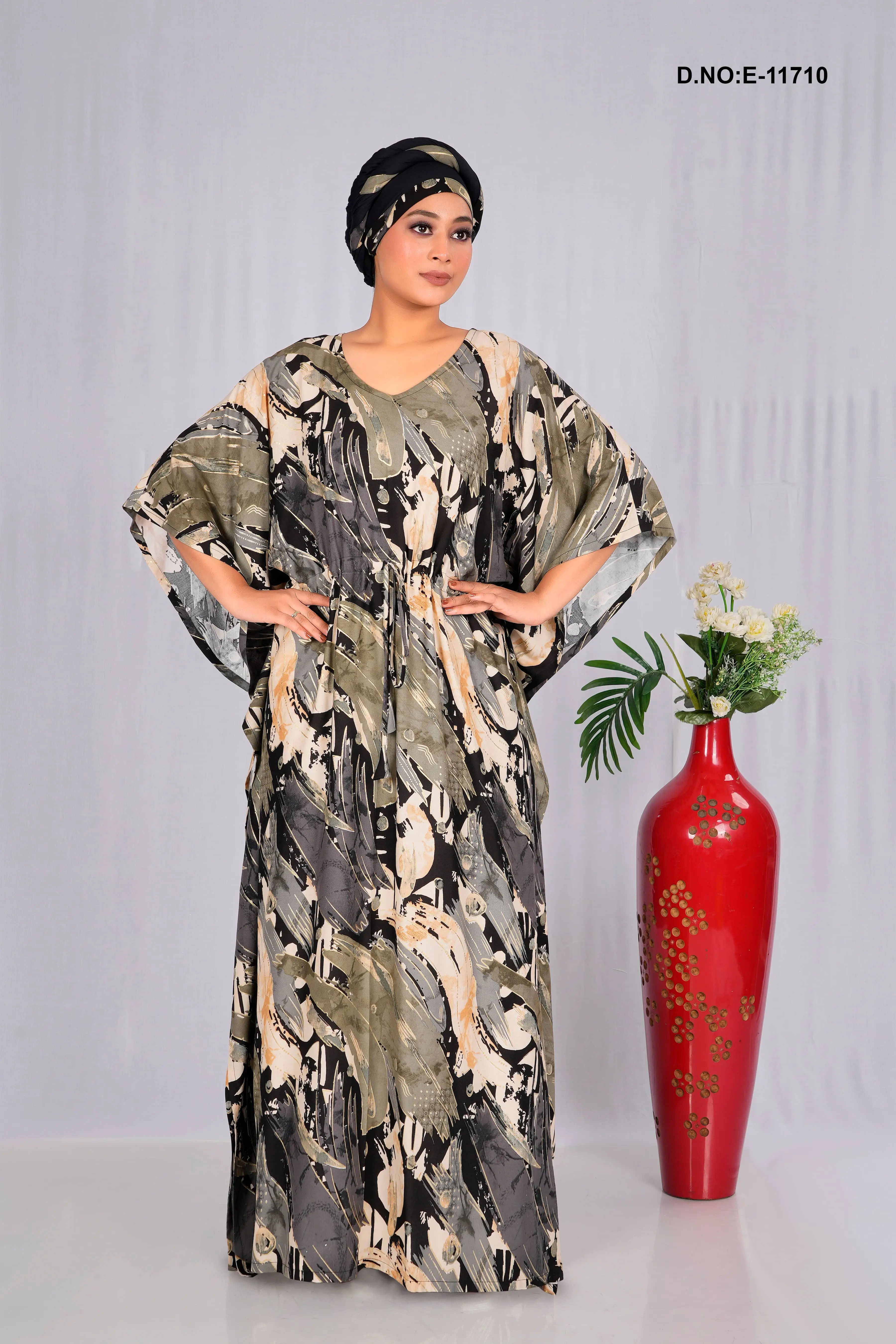 Abstract Print Drawstring Kaftan