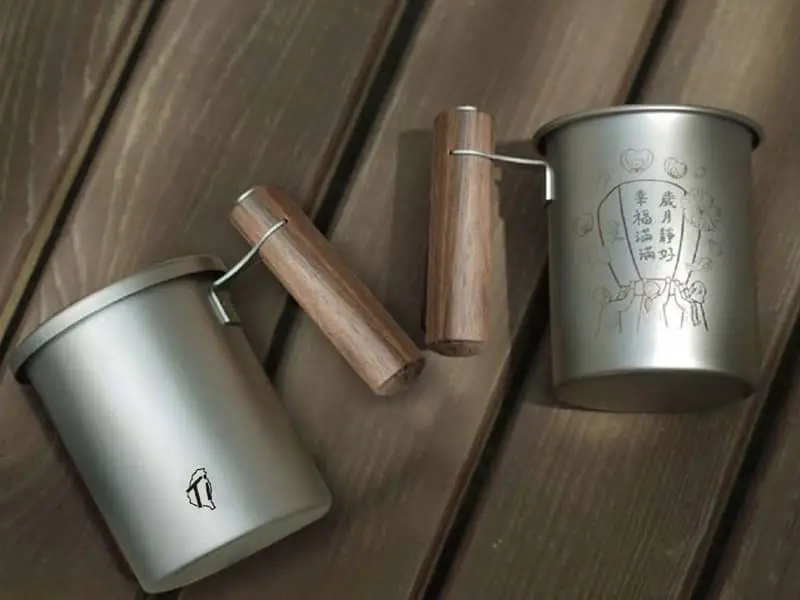 Sky Lantern Blessing Edition Titanium Cup with Wooden Handle