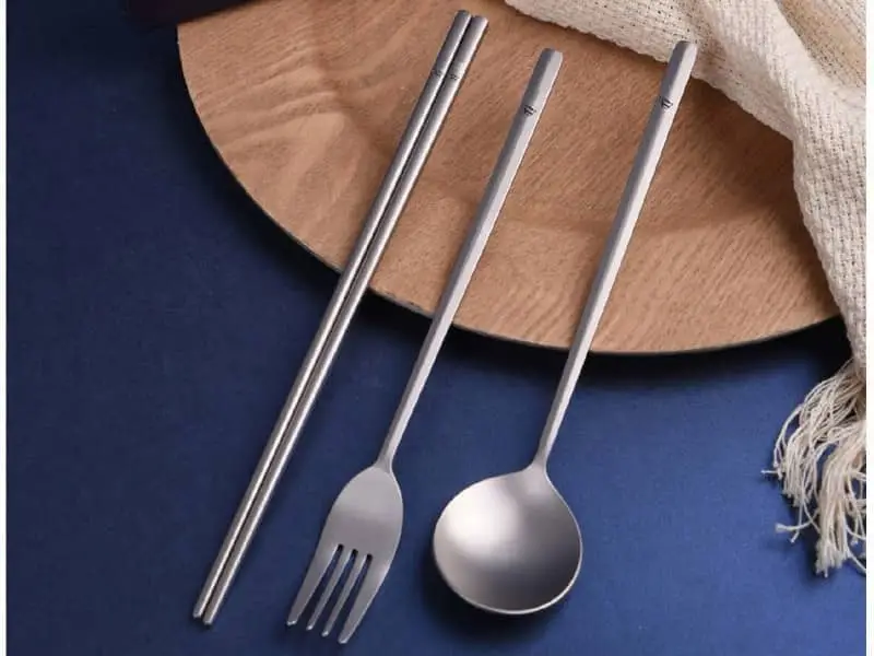 Pure Titanium Elegance Trio  (Ultra-Light Chopsticks, Sleek Spoon, Refined Fork)