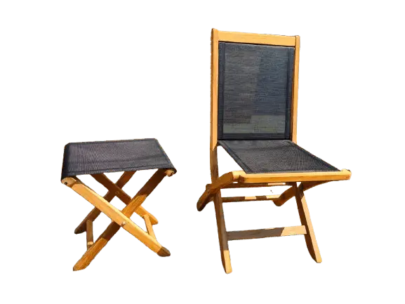 Folding Teak Chair with Footstool