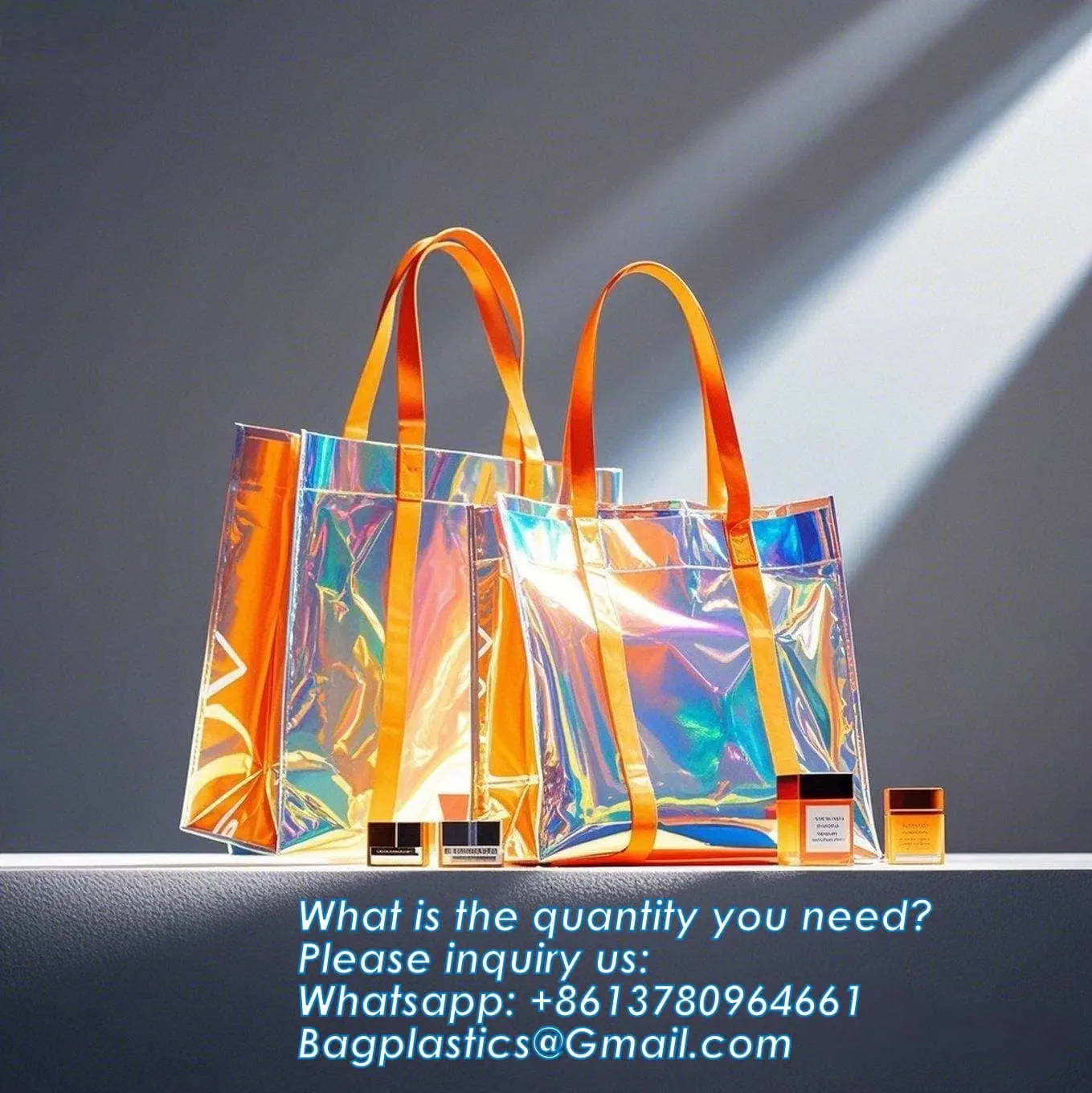 HOLOGRAPHIC NEON TOTE PVC BAG,VINYL SHOPPING SHOPPER,TOILETRY BIKINI SWIMWEAR BEACHWEAR WOMAN BAG
