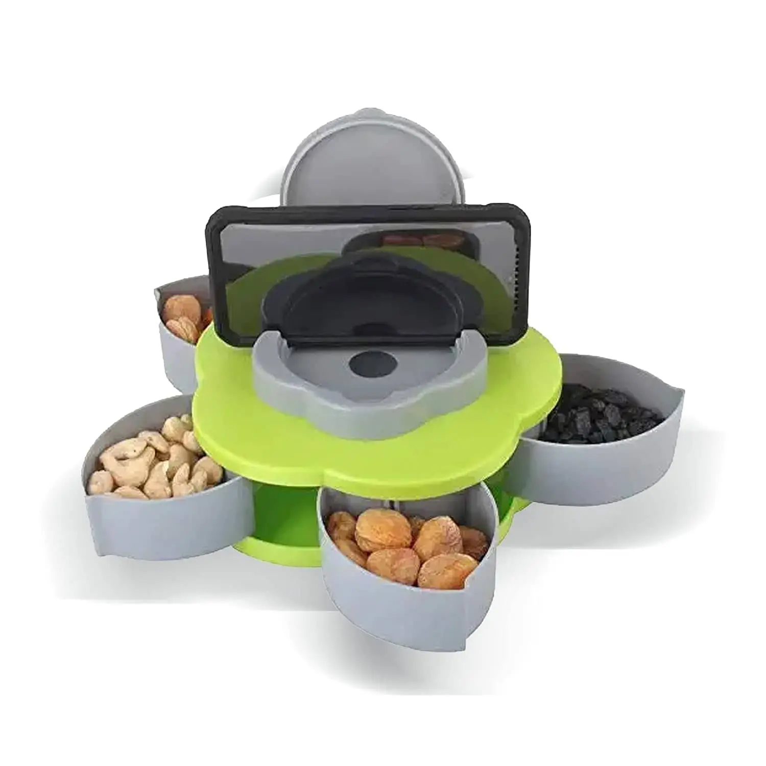 Flower Shape Rotating Smart Candy Box| Dry Fruit| Perfect for Gifting Purpose| Rotating Tray with Mobile Phone Stand