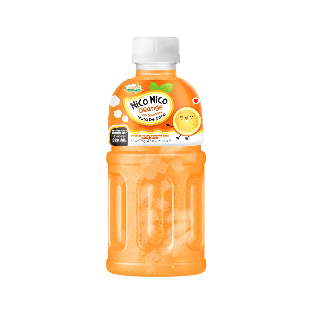 Nico Nico 320ml Orange Juice Drink with Nata De CoCo Not From Concentrate Wholesale Price OEM ODM Beverage Manufacturer