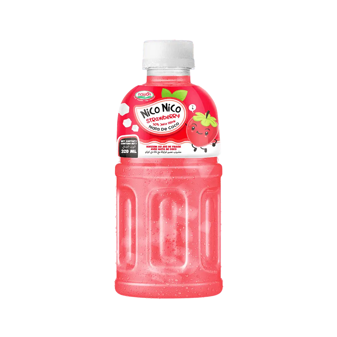 Nico Nico 320ml Strawberry Juice Drink with Nata De CoCo NFC Soft Drinks Wholesale Price OEM ODM Beverage Manufacturer