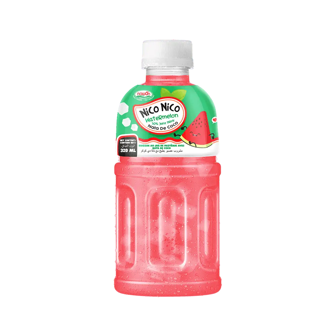Nico Nico 320ml Watermelon Juice Drink with Nata De CoCo Not From Concentrate Wholesale Price OEM ODM Beverage Manufacturer