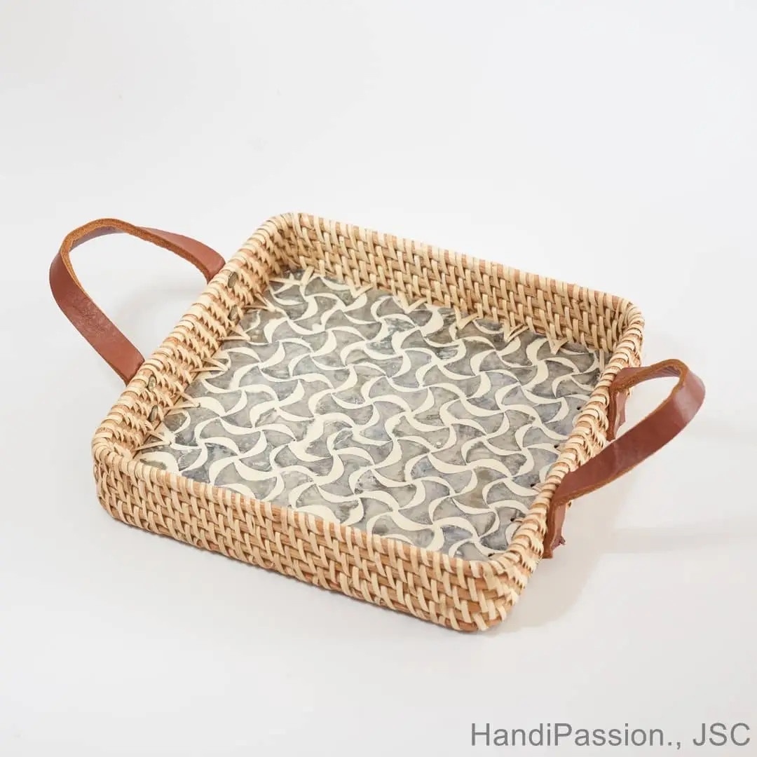 Rattan Woven Mosaic Tray, Storage Tray, Serving Tray